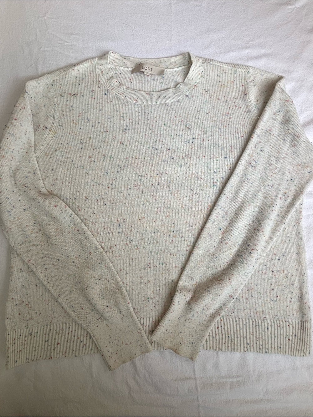 LOFT Cream Speckle Crewneck Sweater